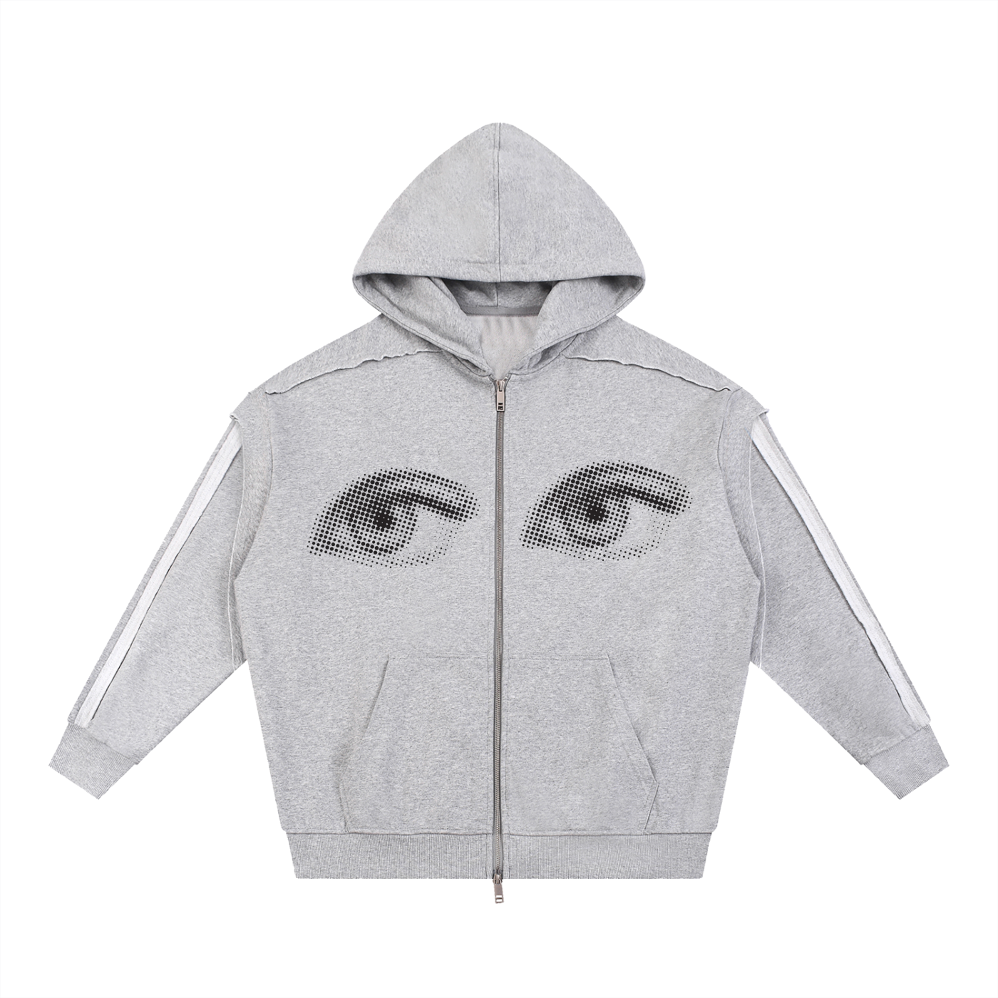 Contrast Tape Raw Edge Double Layered Zip Hoodie