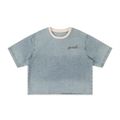 Unisex Vintage Wash Boxy Raw Hem Denim T-Shirt