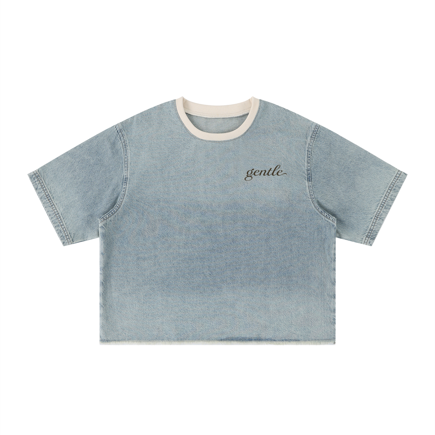 Unisex Vintage Wash Boxy Raw Hem Denim T-Shirt