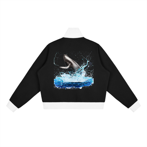 Contrast Side Stripe Fleece Cropped Track Jacket