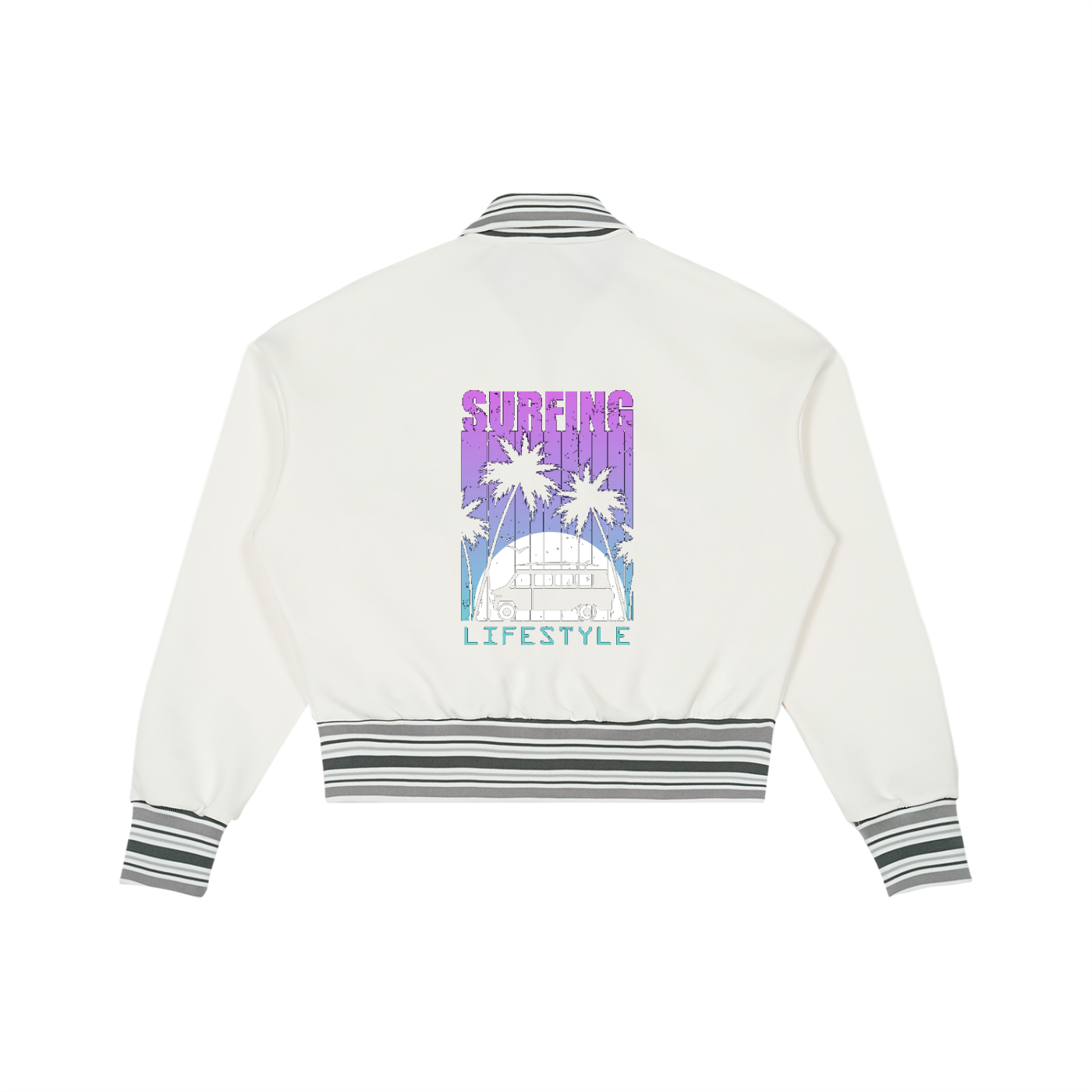 Striped Rib Collar Zip Jacket