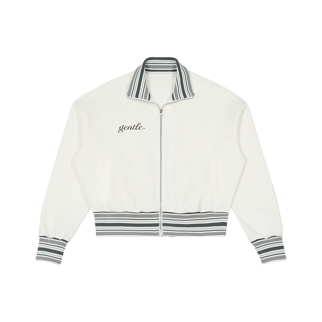 Striped Rib Collar Zip Jacket