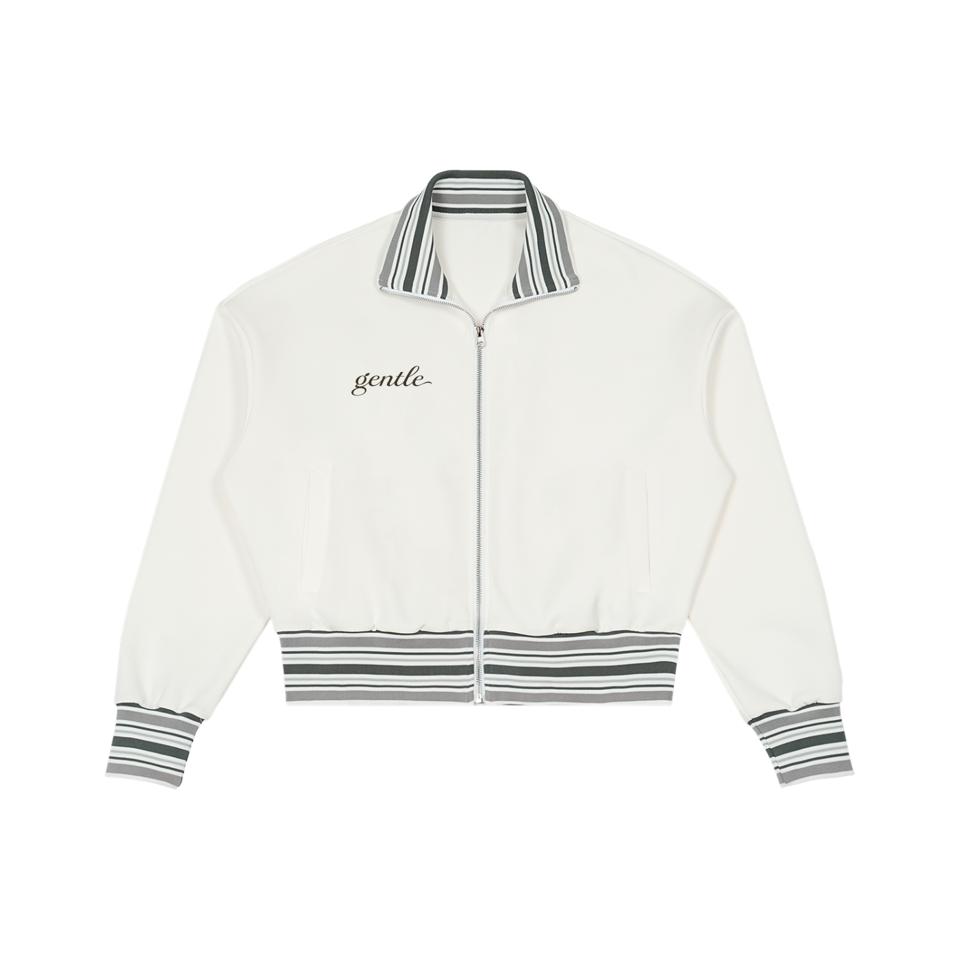 Striped Rib Collar Zip Jacket