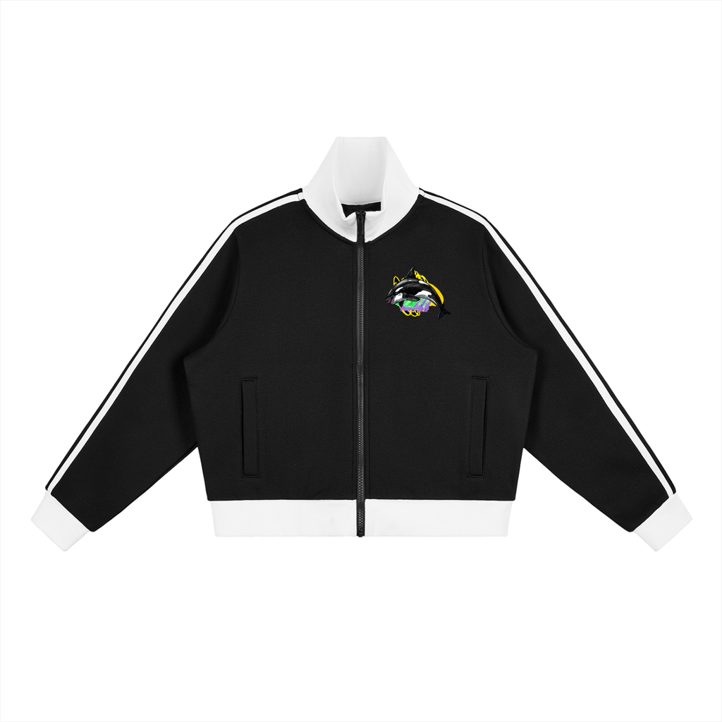 Contrast Side Stripe Fleece Cropped Track Jacket