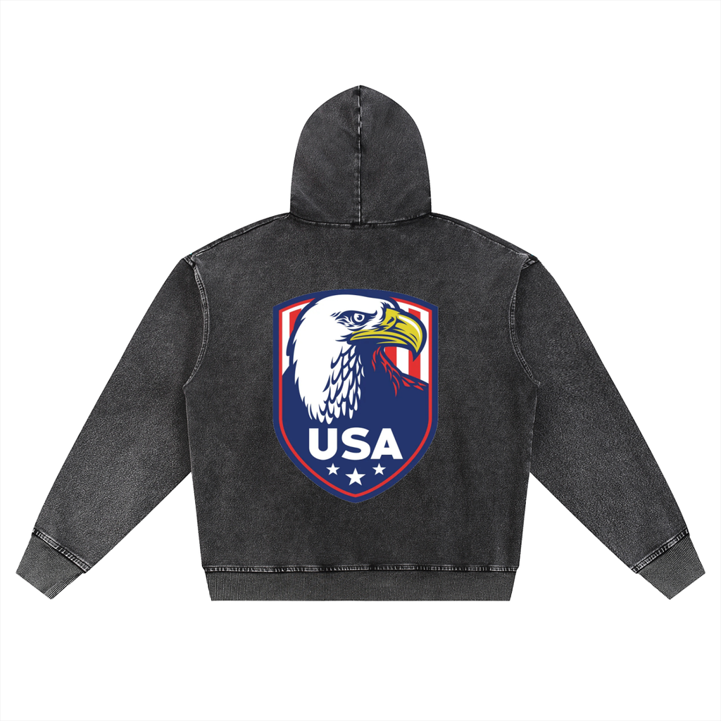 Snow Wash Oversized Zip-Up Hoodie